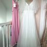 White 3D Floral Embroidered Tulle Flutter-Sleeve Bridal Gown Image 3