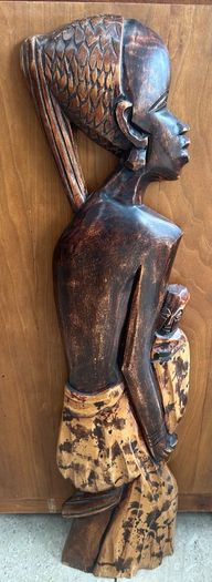 Large African Mother and Child Hand Carved Wood Relief Wall Art 78cm