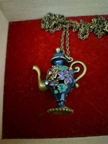 Vintage Unique Flower Teapot Necklace