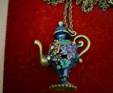 Vintage Unique Flower Teapot Necklace