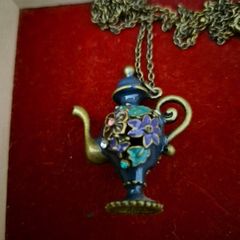 Vintage Unique Flower Teapot Necklace