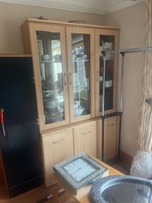 Light Beech Display China Cabinet with Internal LED Lights, Like New Condition