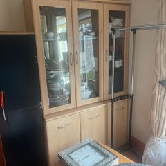 Light Beech Display China Cabinet with Internal LED Lights, Like New Condition
