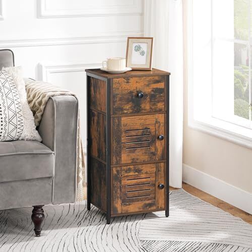 Chest of Drawers: Cabinet with Drawer and Adjustable Shelf, Side Cabinet, Bedside Cabinet, Telephone Table, Slatted Door, Hallway Cabinet, Living Room, Bedroom, Office, Hallway, Vintage