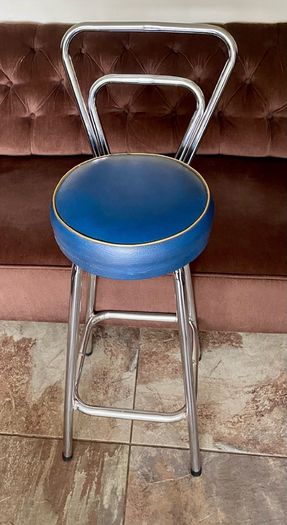 Mid 1959s Art Deco Inspired Chrome Bar Stool with Original Seat Top