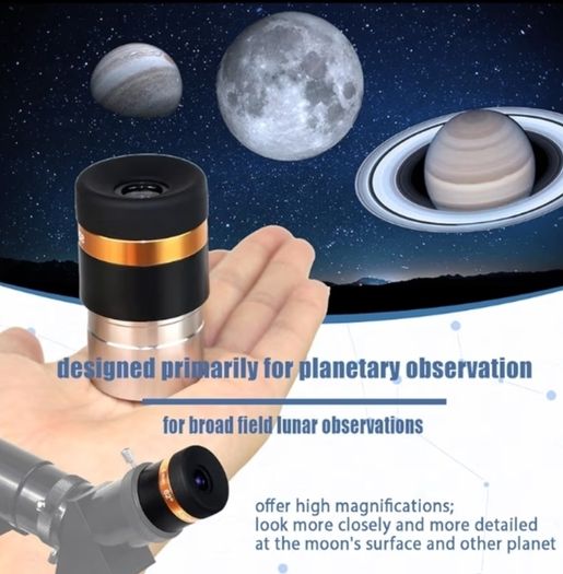 Eyepiece 4mm, HD Fully Coated Telescope Eyepiece Aspheric Lens 62 Degree Wide Angle, 1.25 Inches Telescope Accessories with Filter Thread for Moon Jupiter Planetary Observation