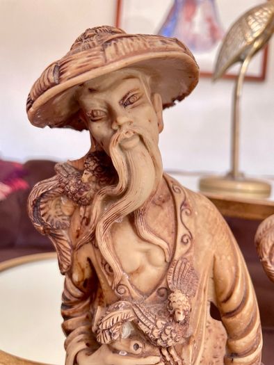 Vintage Oriental Resin Sculptured Figures Traditional Attire 1970s