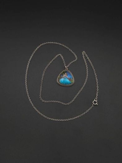 Vintage 925 Sterling Silver Real Butterfly Wing Necklace