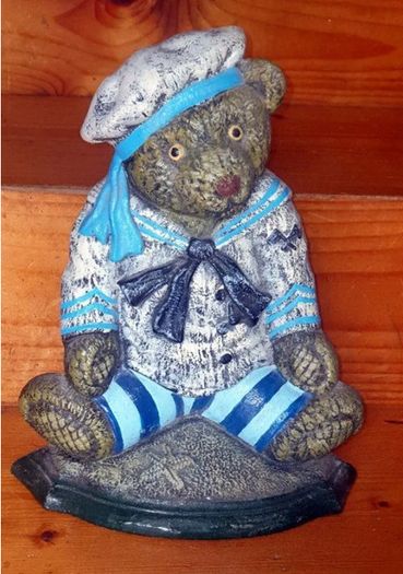 Vintage 12" Cast Iron Sailor Bear Doorstop