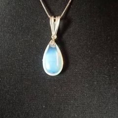 Fabulous Teardrop Sterling Silver Rainbow Moonstone Pendant Set