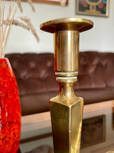 Pair Gun Barrel Deco Era Brass Candlesticks Early 20th Century