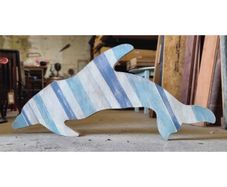 Handmade Wooden Dolphin  Large Blue & White KAS391