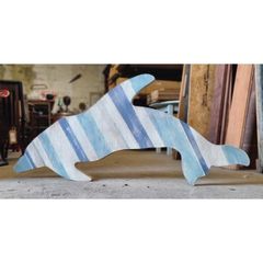 Handmade Wooden Dolphin  Large Blue & White KAS391