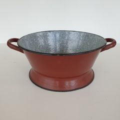 Vintage enamel sieve large handles farmhouse