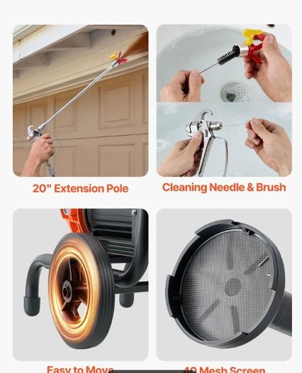 Airless Paint Sprayer 2000W 3300 PSI Heavy Duty Electric Paint Spray Machine with Trolley & 10m Hose