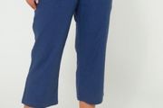 Navy Linen Mix Cropped Trousers