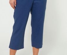 Navy Linen Mix Cropped Trousers