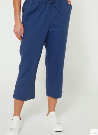 Navy Linen Mix Cropped Trousers