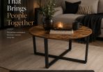 Round Coffee Table Industrial Living Room Table Rustic Brown Black 88 cm