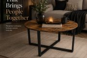 Round Coffee Table Industrial Living Room Table Rustic Brown Black 88 cm
