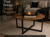 main image for ad Round Coffee Table Industrial Living Room Table Rustic Brown Black 88 cm