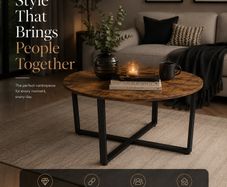 Round Coffee Table Industrial Living Room Table Rustic Brown Black 88 cm