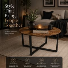 Round Coffee Table Industrial Living Room Table Rustic Brown Black 88 cm
