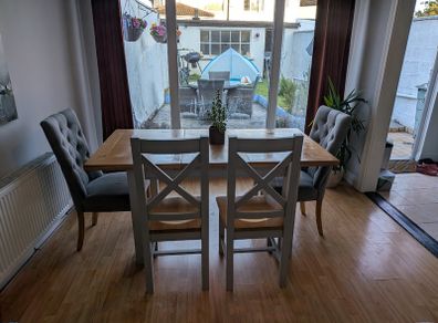Dining table and six chairs