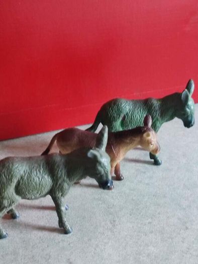 3 DONKEY Plastic Toy Animals - Farm Animal .