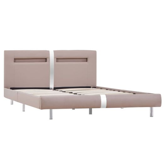 Bed Frame with LED Cappuccino Faux Leather 135x190 cm