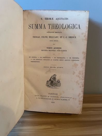 Antique 1885 Summa Theologica Vol. 5 & 6 (Latin)  Matching Set, Gilt Edges & Marbled Endpapers