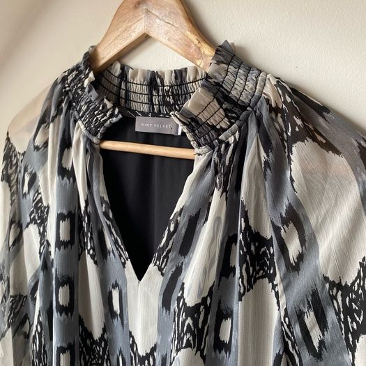 Mint Velvet Grey Abstract Print Flared Mini Dress Size M