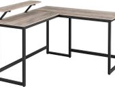L-Shaped Desk, Corner Table with Monitor Stand, for Studying, Playing, Working, Space Saving, Adjustable Feet, Metal Frame, Easy Assembly, Taupe and Black