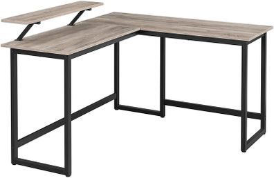 L-Shaped Desk, Corner Table with Monitor Stand, for Studying, Playing, Working, Space Saving, Adjustable Feet, Metal Frame, Easy Assembly, Taupe and Black