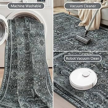 Washable Rugs Living Room Large 200x290cm, Boho Vintage Living Room Rug Carpet with Non-Slip Backing, Soft Low Pile Area Rugs for Bedroom Dining Room Kitchen Office Decor