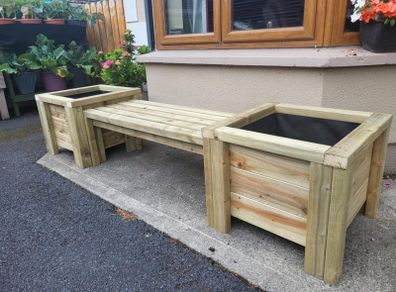 wooden planter with bench
