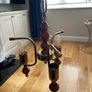 Pair of Vintage Ceiling lights Brass & Timber with Tinted Glass. Image 4