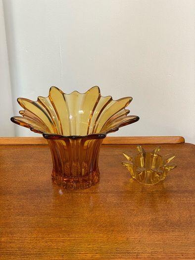 Mid Century Large Amber Color Handblown Vase