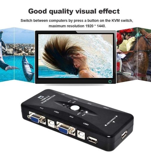 Switch Box Adapter, One-Button Swapping, 4 VGA Cables not Included, Ideal for PCs, Keyboard, Mouse, Scanner, Printer