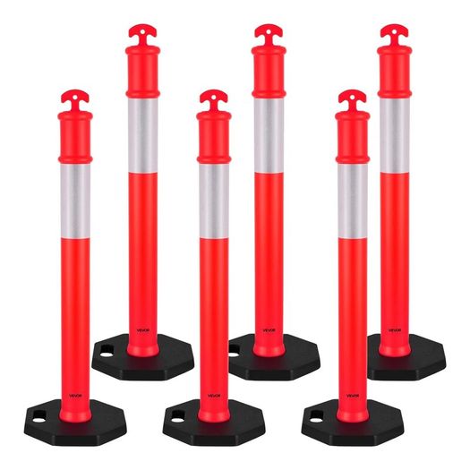 6 Pack Traffic Delineator Posts 1140 mm Traffic Safety Cones with Weighted Base and Reflective Strips, Heavy Duty Delineator Posts for Construction Site, Parking Lot