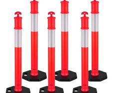 6 Pack Traffic Delineator Posts 1140 mm Traffic Safety Cones with Weighted Base and Reflective Strips, Heavy Duty Delineator Posts for Construction Site, Parking Lot