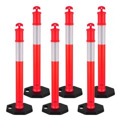 6 Pack Traffic Delineator Posts 1140 mm Traffic Safety Cones with Weighted Base and Reflective Strips, Heavy Duty Delineator Posts for Construction Site, Parking Lot