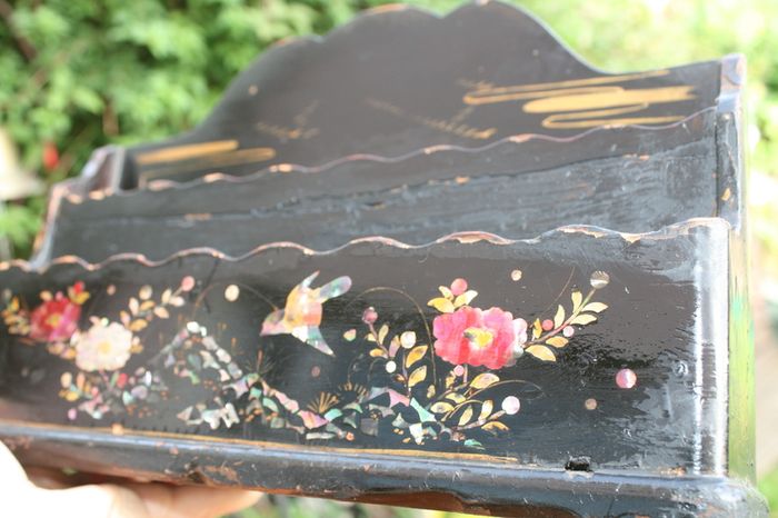 Antique Hand Painted Papier Victorian Mail Holder  Art 12" X 8"