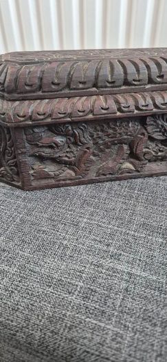 Vintage dragon motif carved wooden box