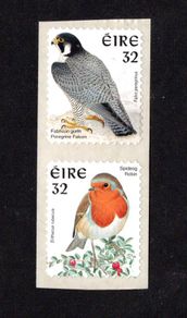 1997 Ireland 32p Definitive self-adhesive coil stamps Sprintpak print Peregrine Falcon and Robin Definitive Stamps Mint Never Hinged (MNH)