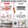 Baby Bath Tub Foldable Bathtub, Newborn Baby Plastic Bathtub with cushion pad Foldable Anti-Slip legs Collapsible tub for Toddler Baby kids Bathing Image 3