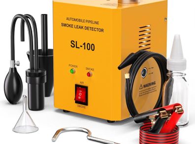 SL100 Smoke Machine Automotive Leak Detector, DC12V EVAP Evap Vacuum Smoke Diagnostic Tester, Pipeline Fuel Leakage Detector for Motorcycle/Car/Truck, Yellow
