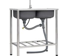 Camping Sink Double Basins with Tap Stainless Steel