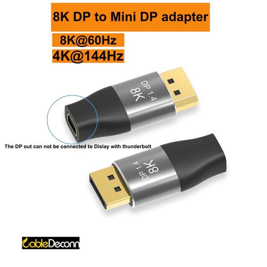 CableDeconn Premium 8K@60Hz/4K@144Hz Mini DisplayPort (Female) to DisplayPort (Male) v1.4 Bi-Directional Gold-Plated/Alloy Adapter (Brand New/Warranty)