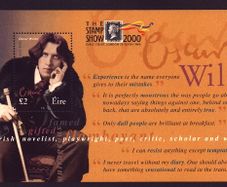 2000 Ireland London Stamp Show 2000 logo incorporated in margin of Oscar Wilde Miniature Sheet Mint Never Hinged (MNH)